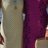 Plum Linen with Navy Embroidery Isabella Maxi