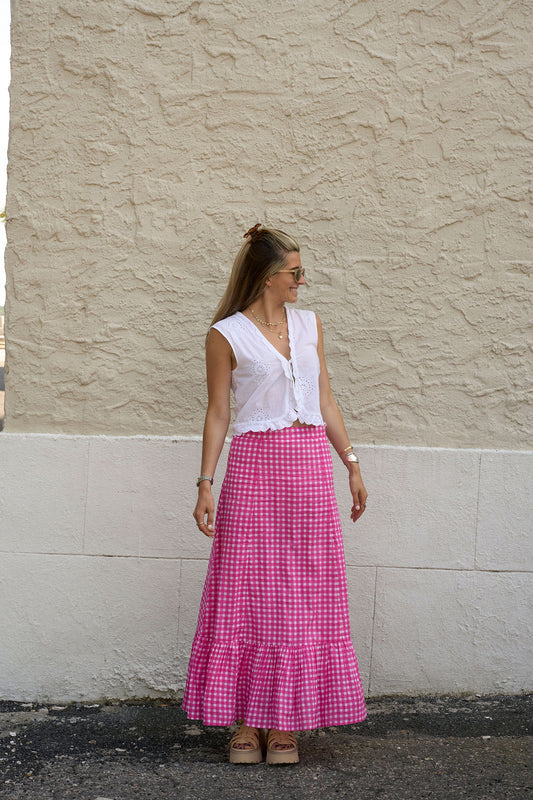 Hot Pink Check Mary Hope Skirt