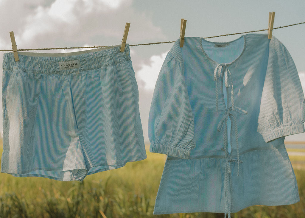 Blue Seersucker Shorts