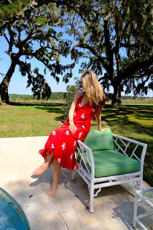 Red Silk Beaded Maxi
