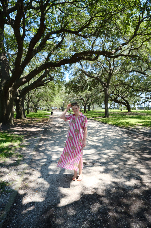 Pink Striped Palm Tree Anna Maxi