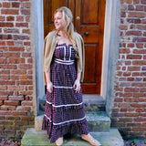 Brown Checkered Ruffle Tiered Ella Maxi