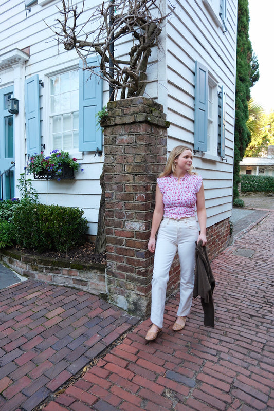 Pink and White Floral Print Clara Top
