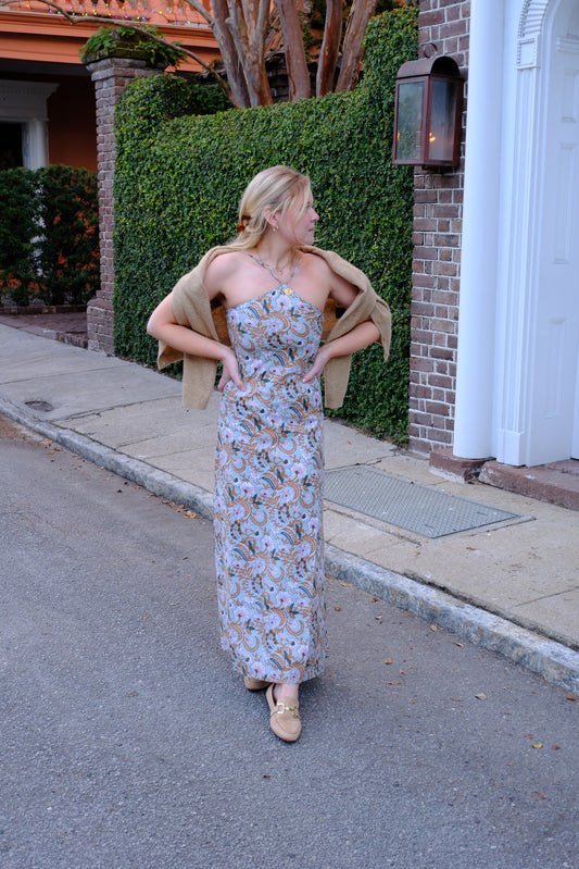 Sage Blue Paisley Print Ruth Maxi
