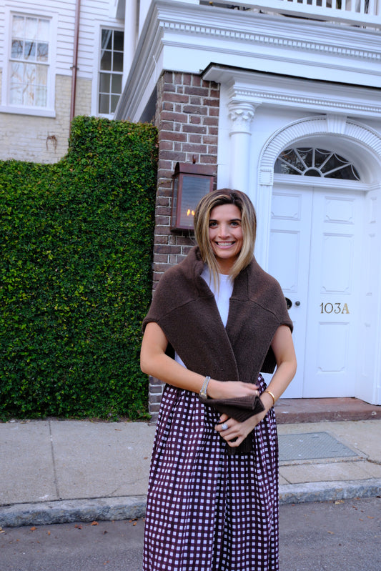 Chocolate Brown Checkered T-Shirt Dress