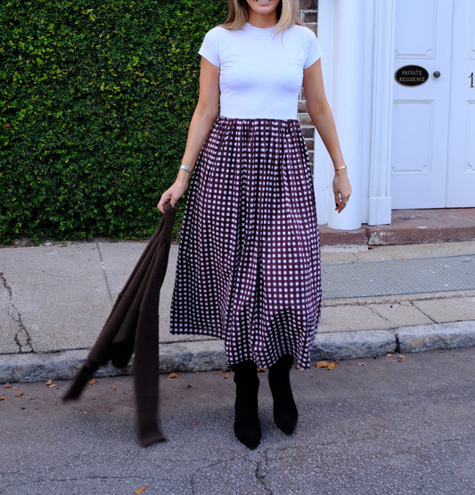 Chocolate Brown Checkered T-Shirt Dress