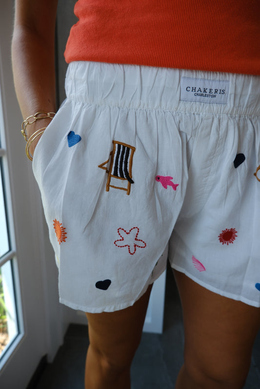 White Embroidered Shorts