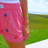 Hot Pink Beach Embroidered Shorts