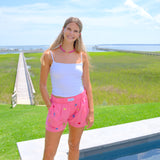 Hot Pink Beach Embroidered Shorts
