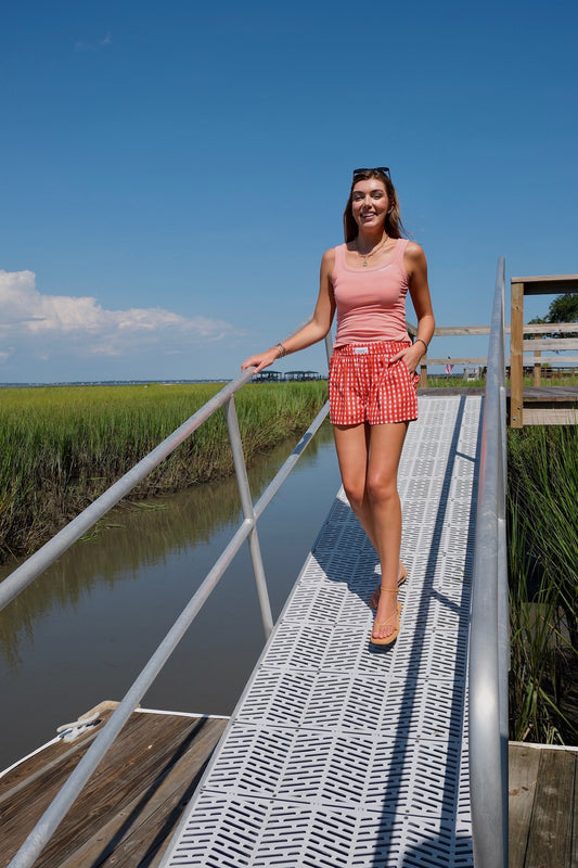 Red & Hot Pink Checkered Shorts