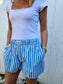 Light Blue and White Striped Shorts