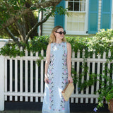 Light Blue Linen with Multi Color Embroidery Isabella Maxi