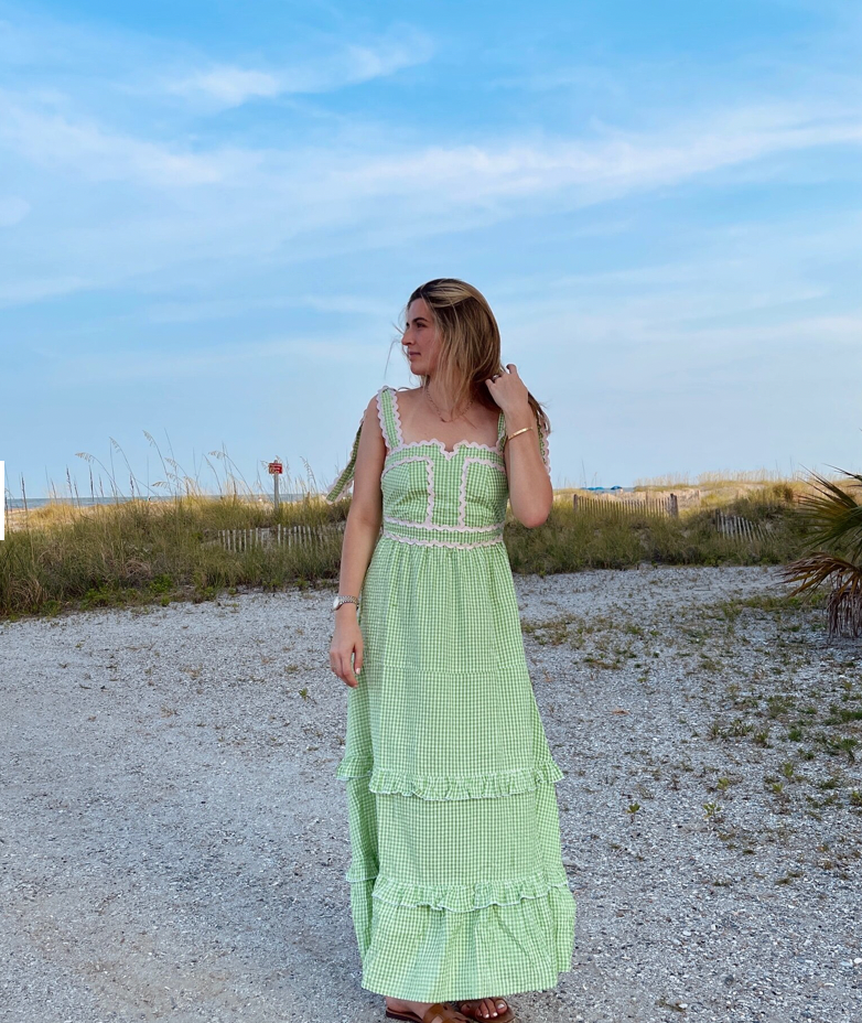 Ella Lime Green Gingham Maxi