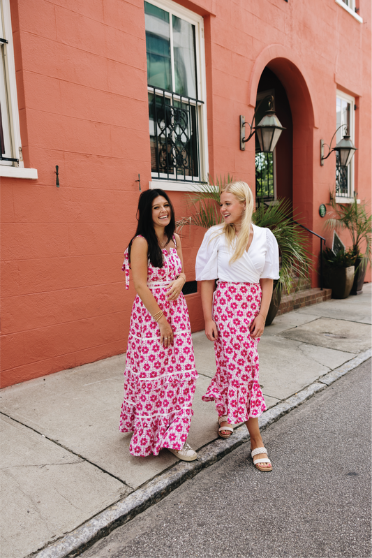 Ella Hot Pink Floral Block Print Maxi