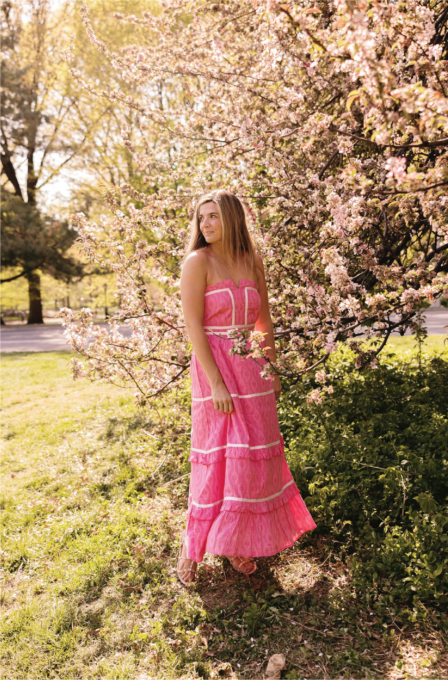 Ella Hot Pink and White Maxi Dress