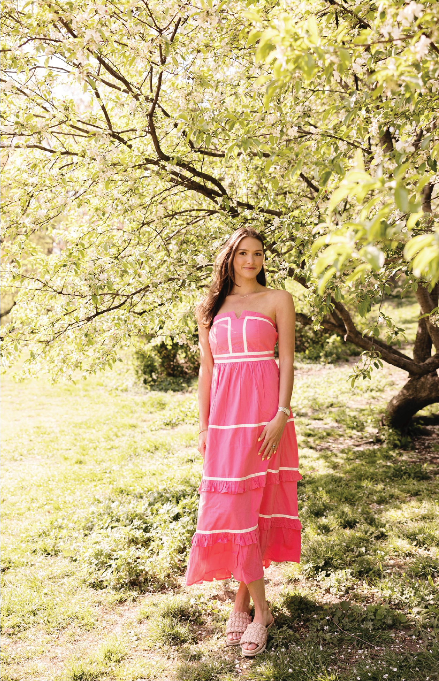 Ella Hot Pink and White Maxi Dress