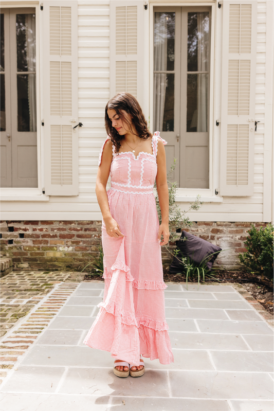 Ella Light Pink Gingham Maxi