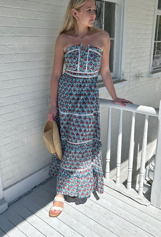 Ella Red and Blue Floral Maxi