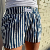 Navy Blue Striped Shorts