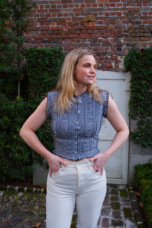 Blue and White Gingham Clara Top