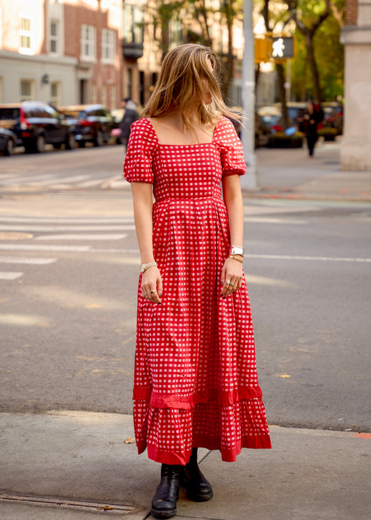 Abigail Maxi Cap Red Checkered Maxi