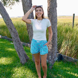 Blue Striped with Pink Hearts Short