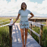 Light Teal Striped Flower Garden Shorts