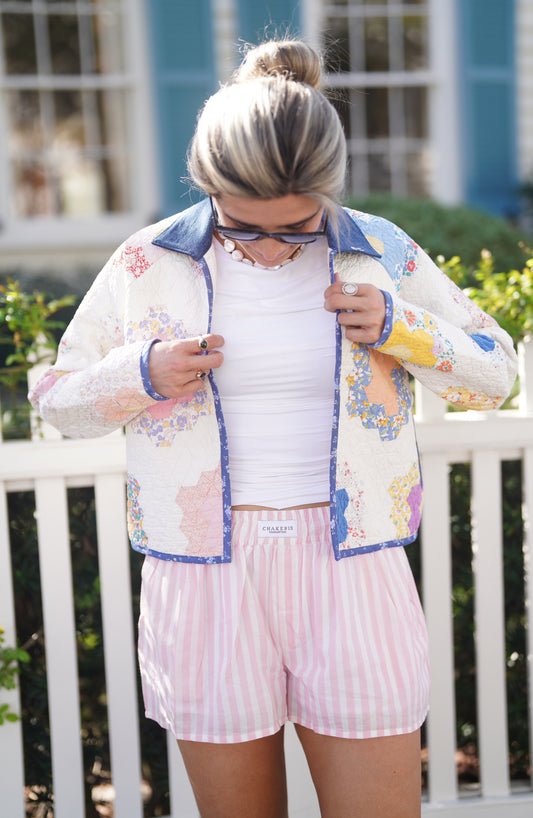 Light Pink and White Striped Shorts