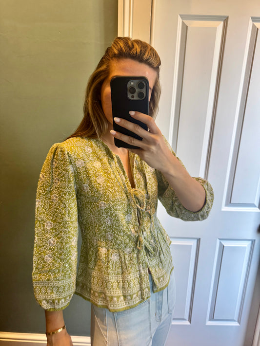 Green Embellished Brooke Top