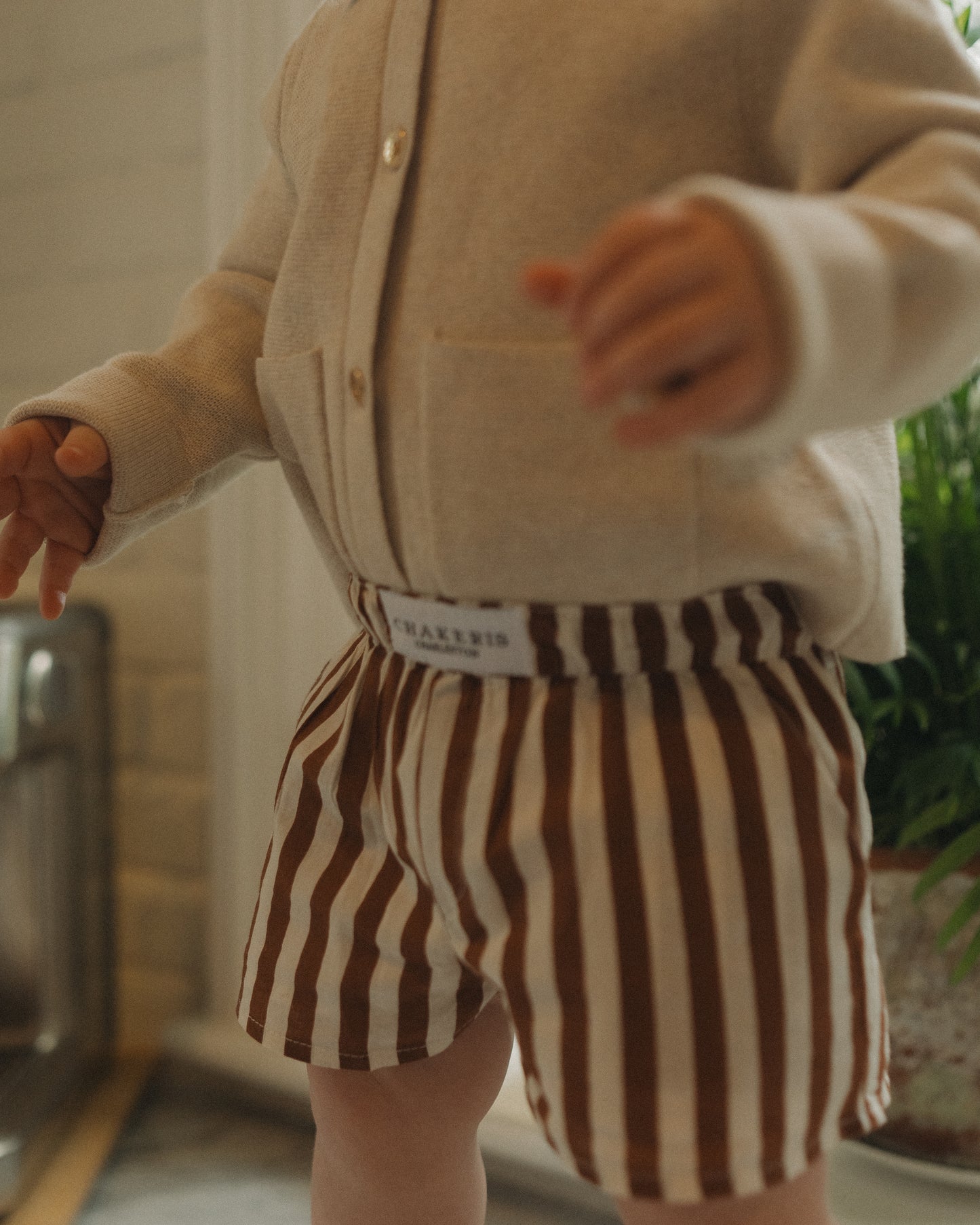 Unisex Chocolate Brown Stripe Kids Shorts