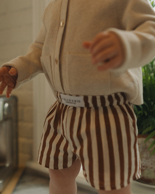 Unisex Chocolate Brown Striped Kids Shorts