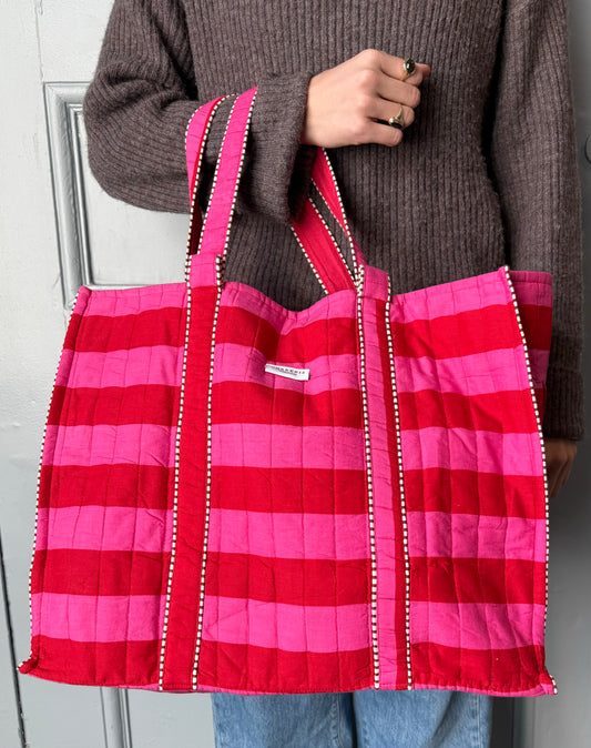 Hot Pink & Red Striped Tote