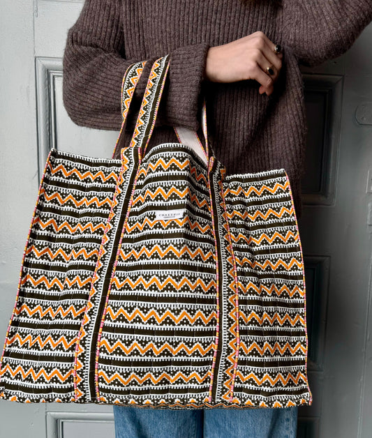 Black & Orange Print Tote Bag