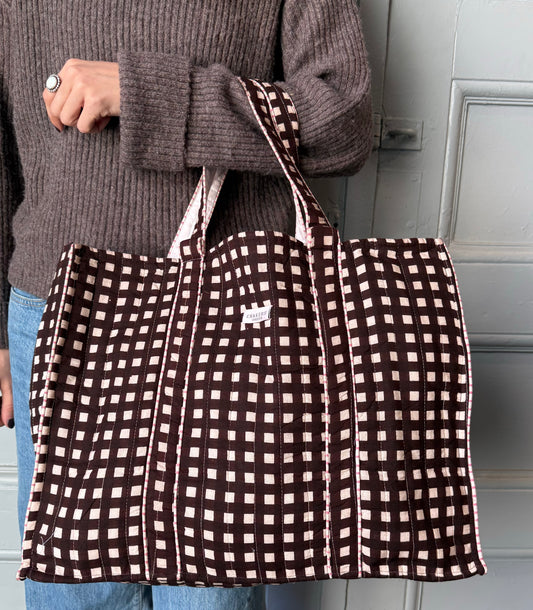 Brown Checkered Tote