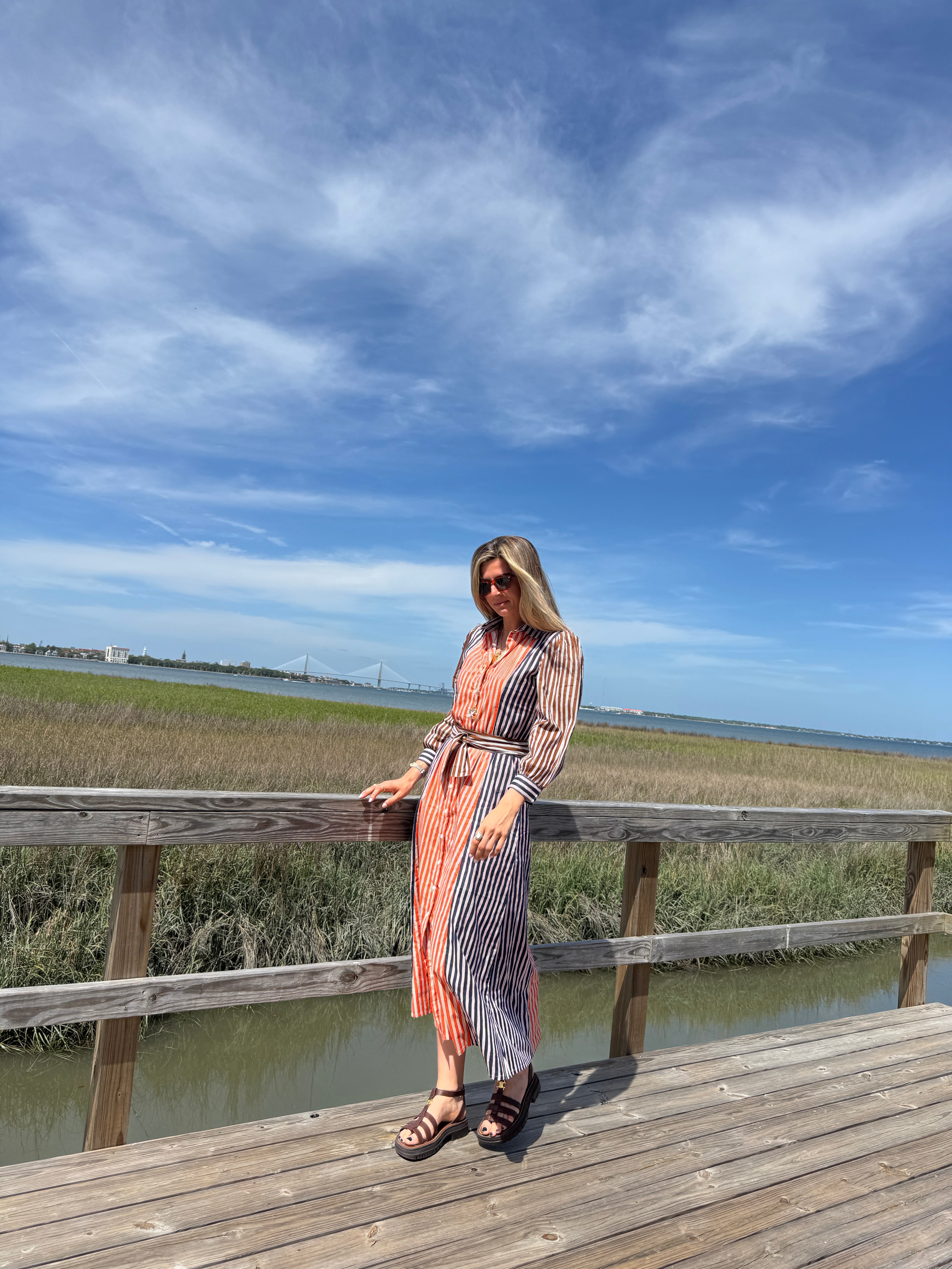 Multi Color Stripe Gigi Button Down Maxi