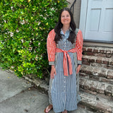 Navy and Orange Striped Gigi Button Down Maxi