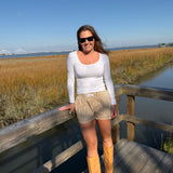Light Brown and White Striped Shorts