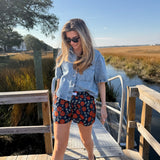 Navy and Orange Peony Shorts
