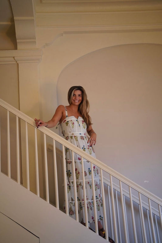 Light Teal Striped Flower Garden Ella Maxi