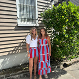 Red and Light Blue Striped Shorts