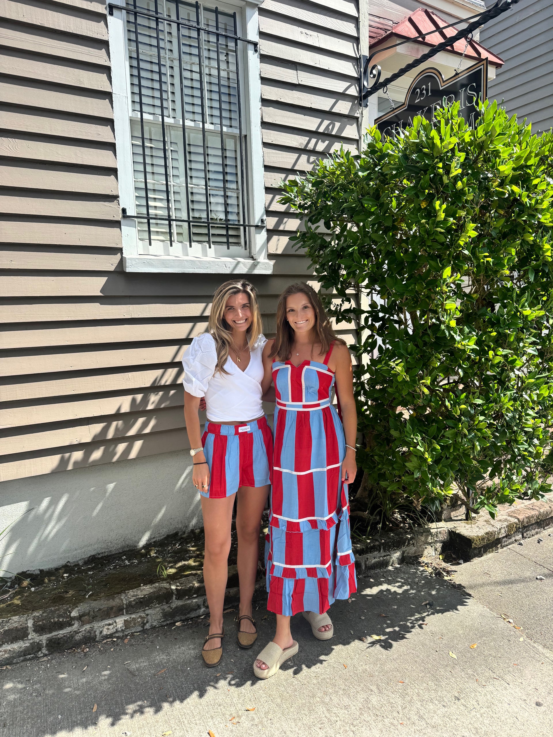 Red and Light Blue Striped Shorts  chakeris