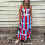 Red and Blue Striped Ella Maxi