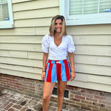 Red and Light Blue Striped Shorts