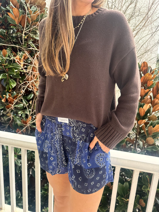 Navy Patchwork Bandana Shorts