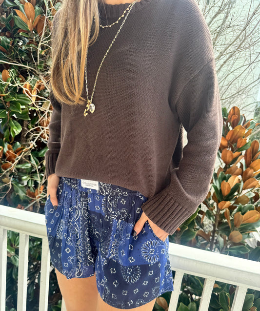 Navy Patchwork Bandana Shorts