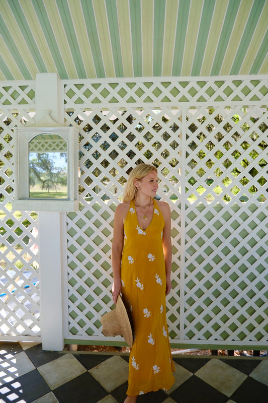 Mustard Silk Beaded Maxi