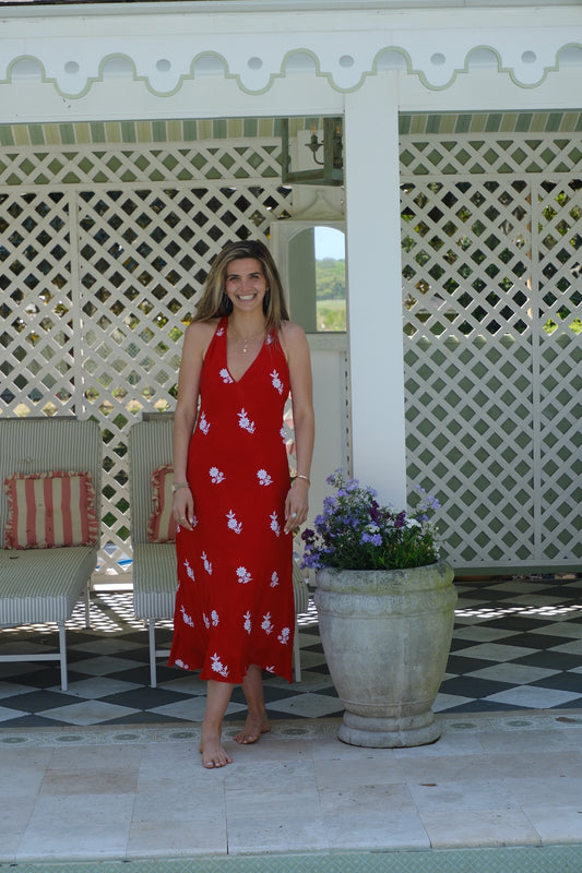 Red Silk Beaded Maxi
