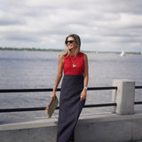 Color Block Red & Navy Linen Isabella Maxi