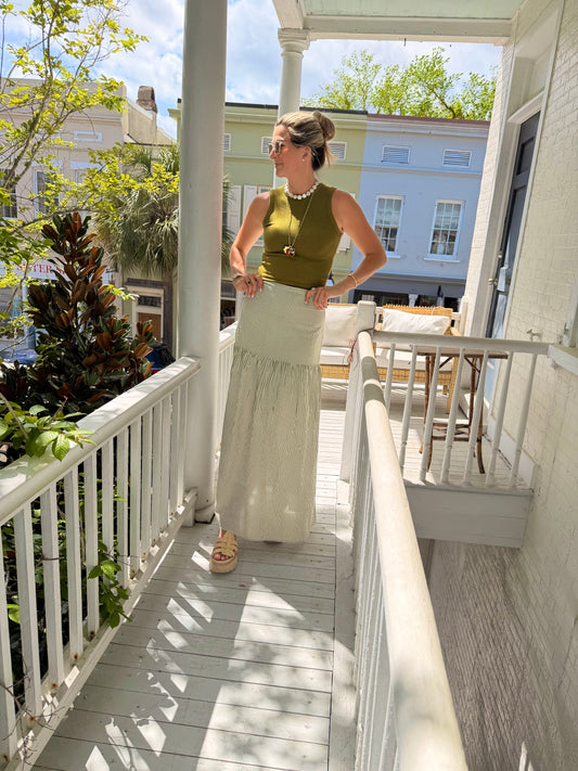 Green Pinstripe Beatrice Maxi Skirt
