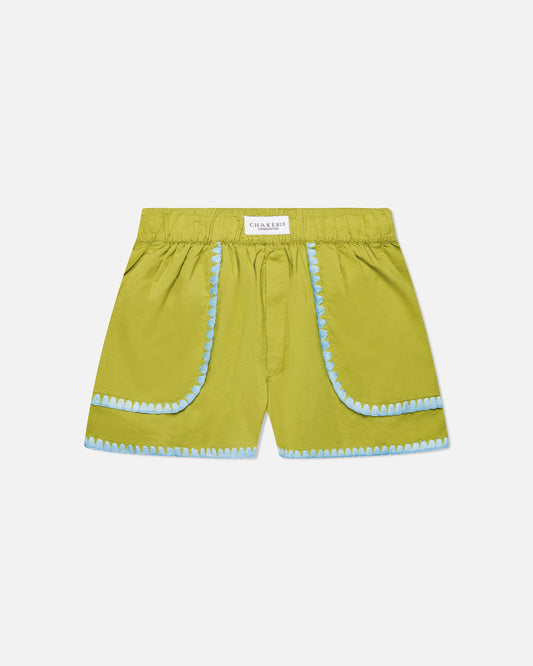 Olive Green With Turquoise Whipstich Shorts